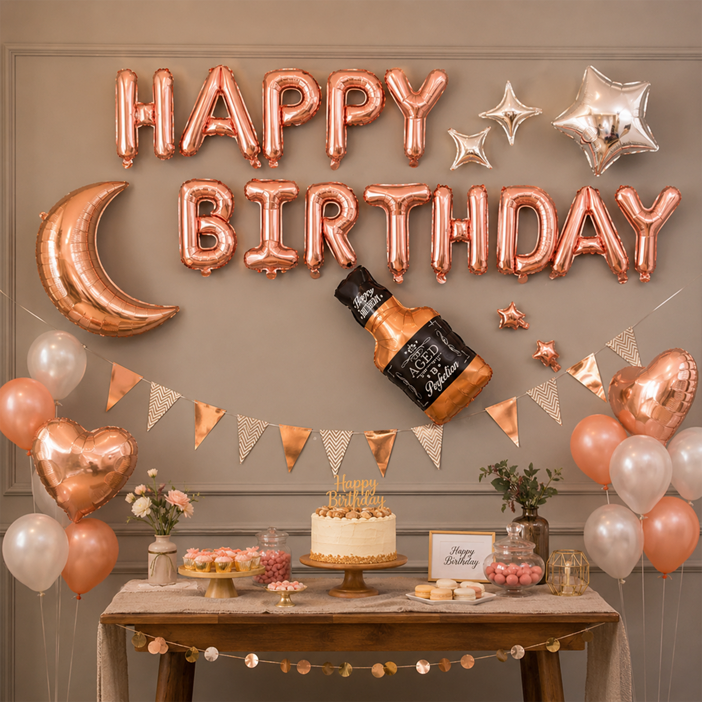 Rose Gold Birthday Balloon Set – Moon & Pearl Silver Decor for Celebrations S069 party X party