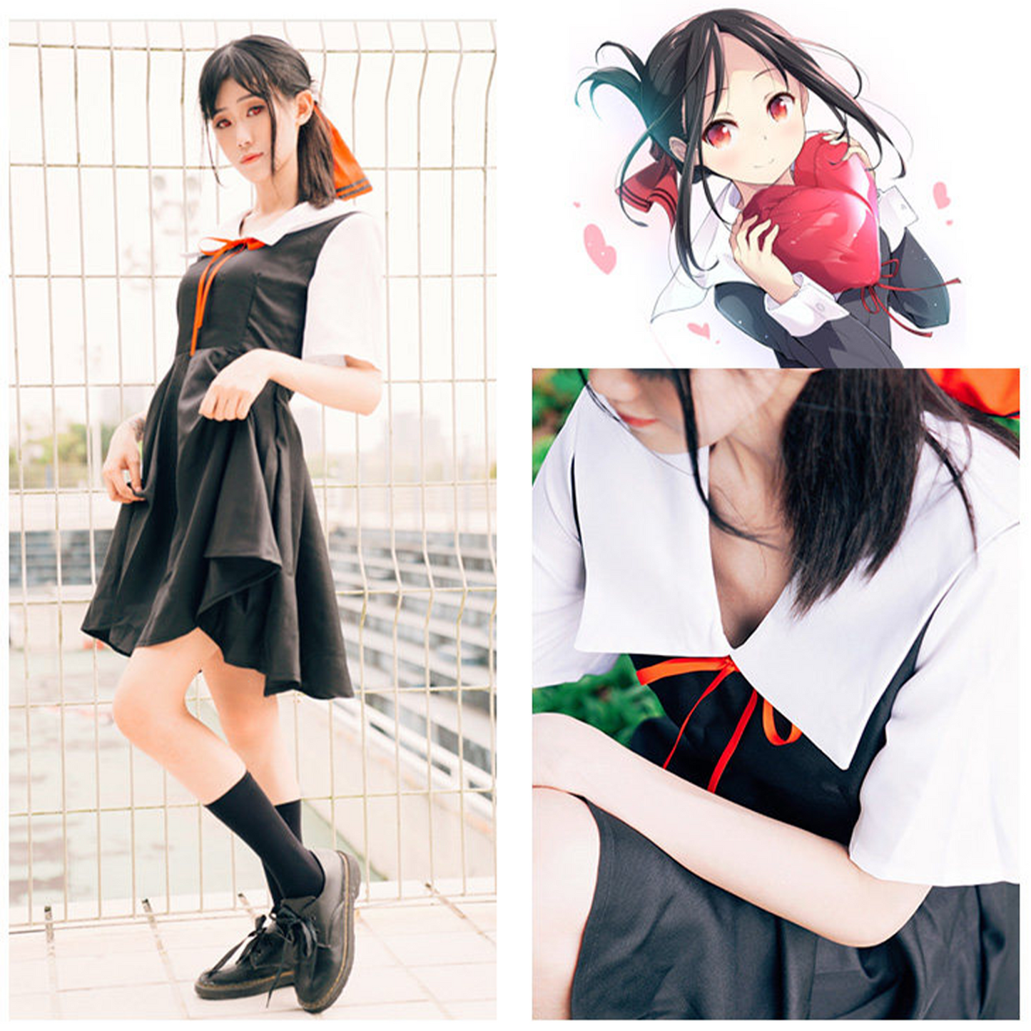 Kaguya-sama Cosplay Costume | Fujiwara Chika & Shinomiya Kaguya School Uniform | Japanese Academy Sailor Suit & Red Ribbon C039 party X party