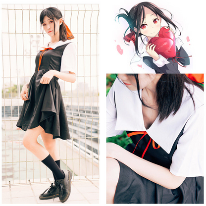 Kaguya-sama Cosplay Costume | Fujiwara Chika & Shinomiya Kaguya School Uniform | Japanese Academy Sailor Suit & Red Ribbon C039 party X party