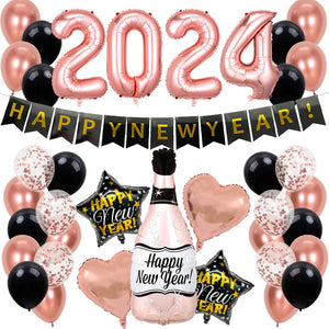 限定!!!! 2024 HAPPY NEW YEAR 拉旗 跨年派對套裝(玫瑰金)--L010