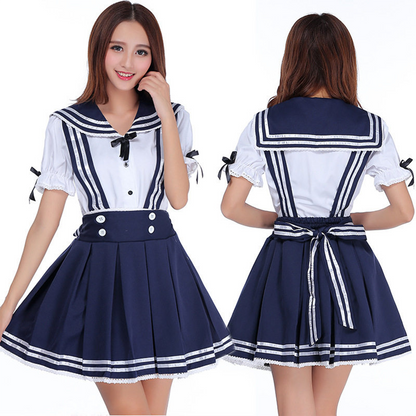 Japanese Soft-Girl Sailor Maid Set | Lolita Academy Style Cosplay Costume | Women’s Anime Sailor Collar Maid Outfit C040 party X party