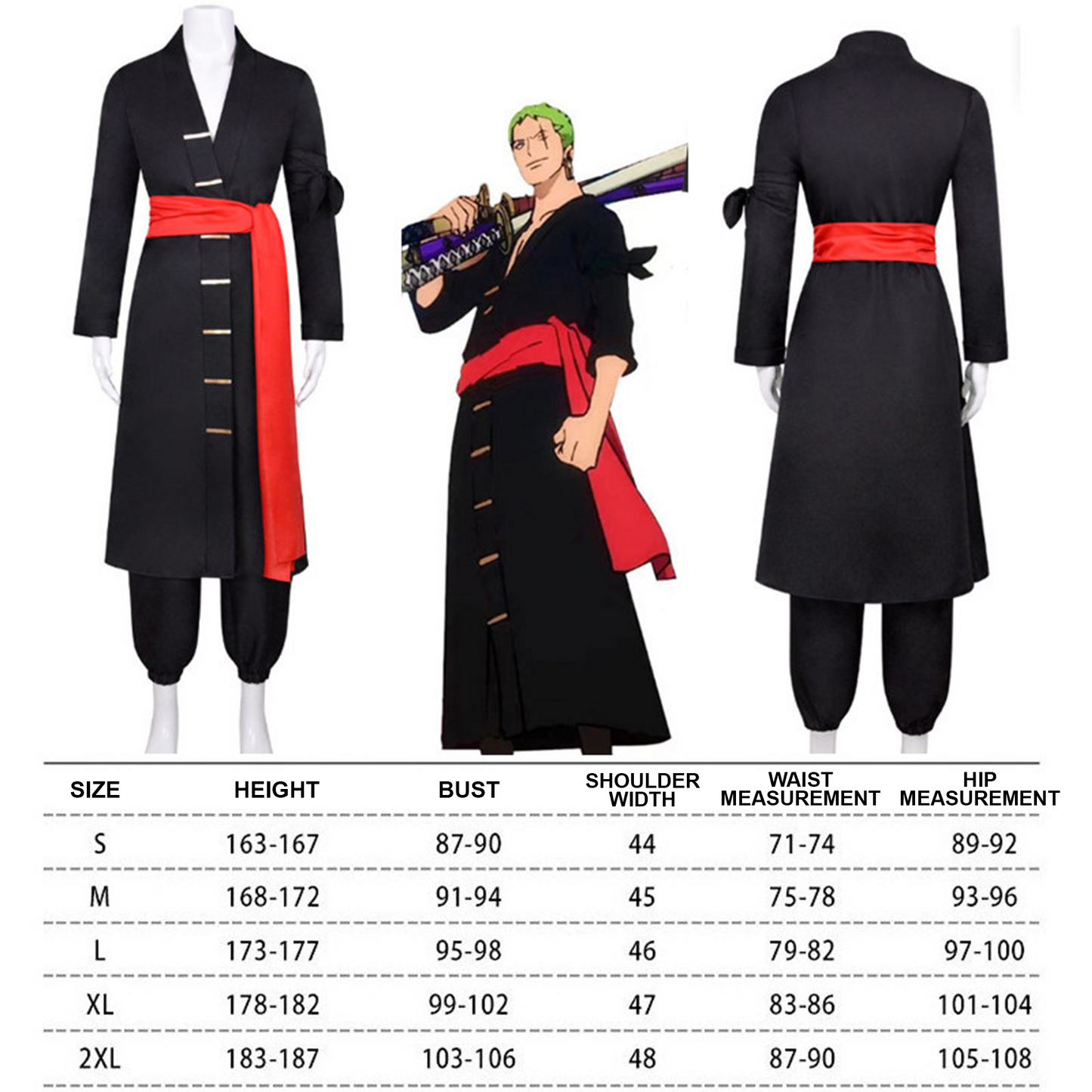 One Piece – Roronoa Zoro Black Wano Country Two Years Later Role-Play Cosplay Costume (Men’s Anime Outfit) 0005 party X party