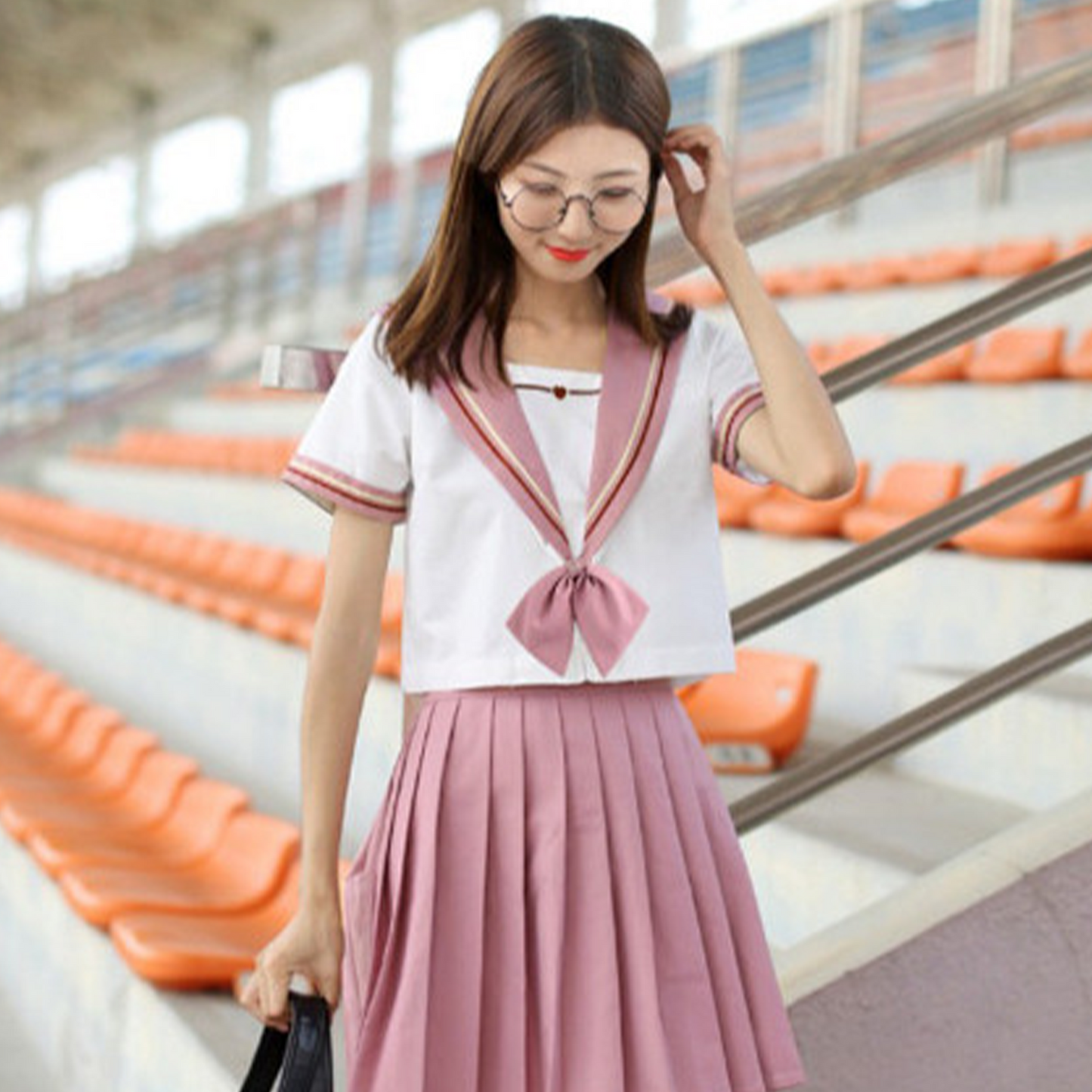 Japanese JK Uniform Set | Pink Embroidered Kansai Collar Sailor Suit | Summer Women’s Student Academy Style Pleated Skirt C046 party X party