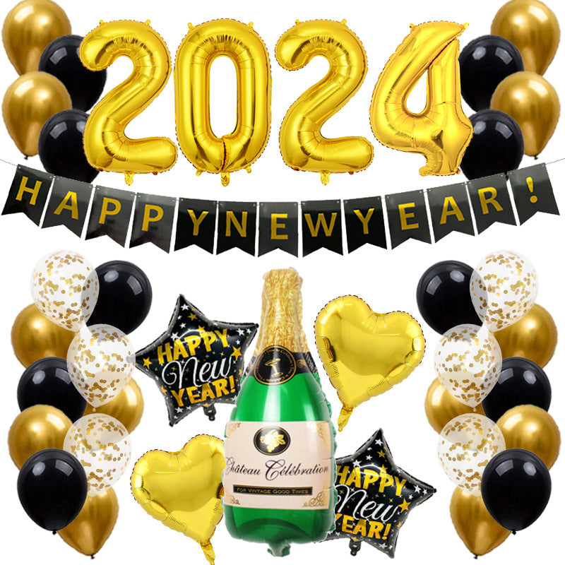 Limited Edition!!! 2023 HAPPY NEW YEAR Flag-pulling New Year’s Eve Party Set (Gold)--L009