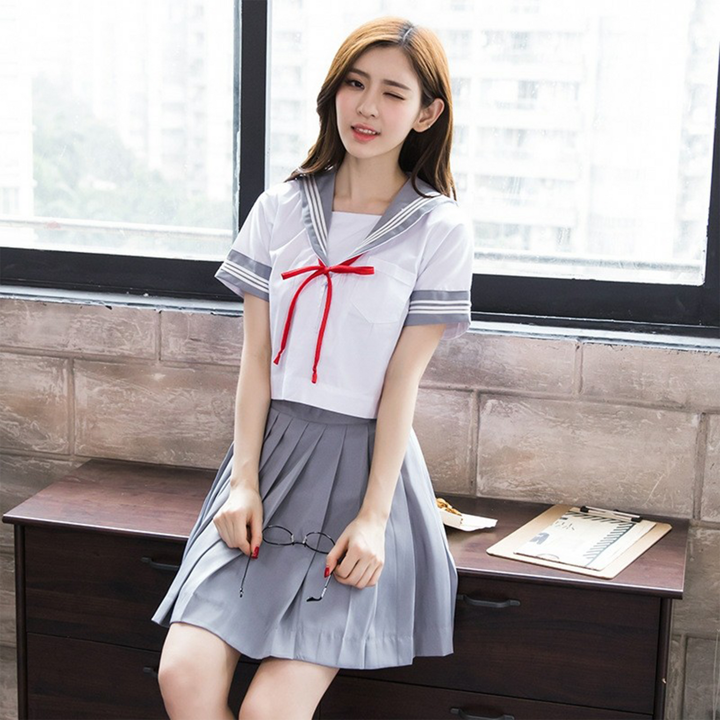 Japanese JK Uniform Set | 3-Line Embroidered Kansai Collar Sailor Suit | Women's Academy School Style Soft-Girl Outfit C037 party X party