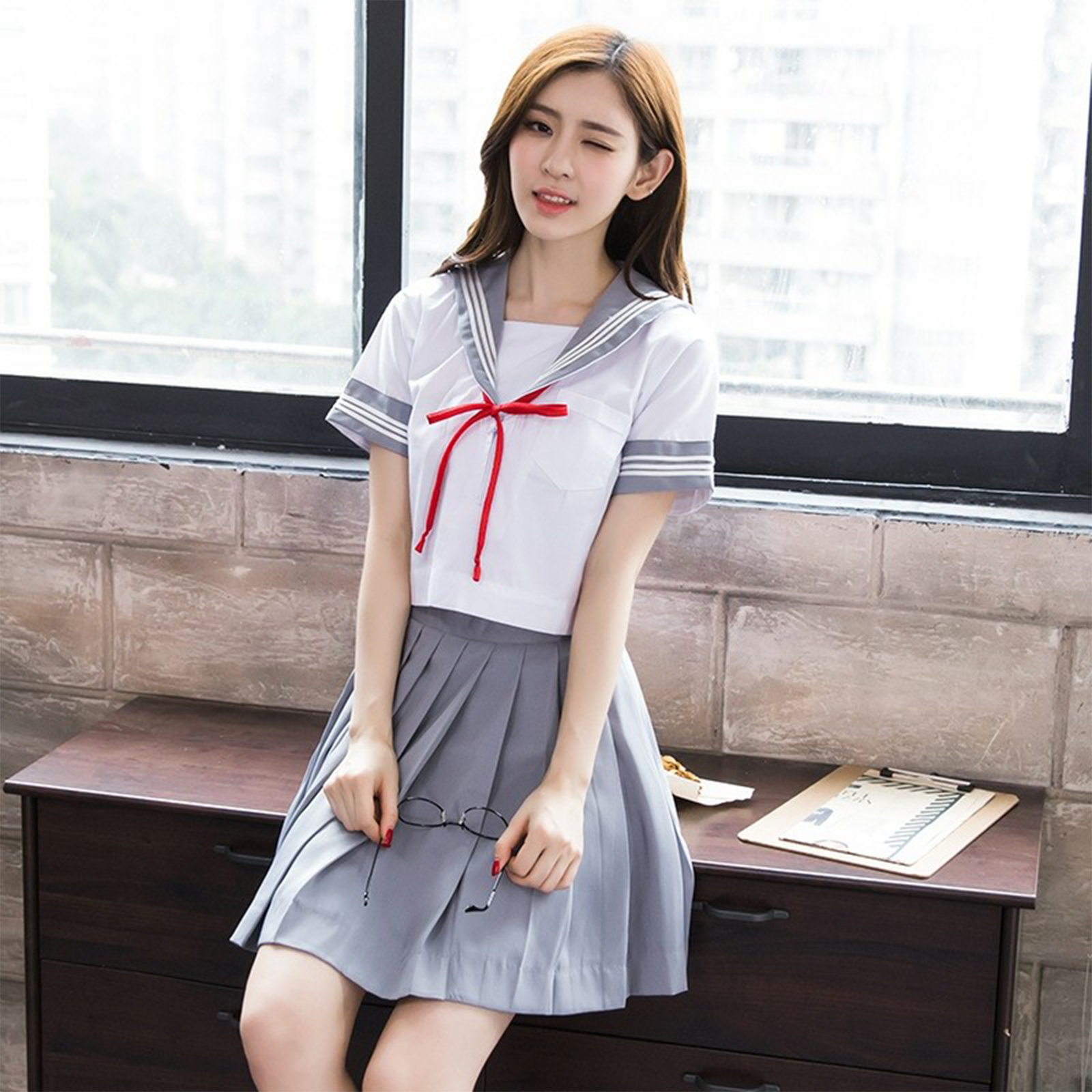 Japanese JK Uniform Set | 3-Line Embroidered Kansai Collar Sailor Suit | Women's Academy School Style Soft-Girl Outfit C037 party X party