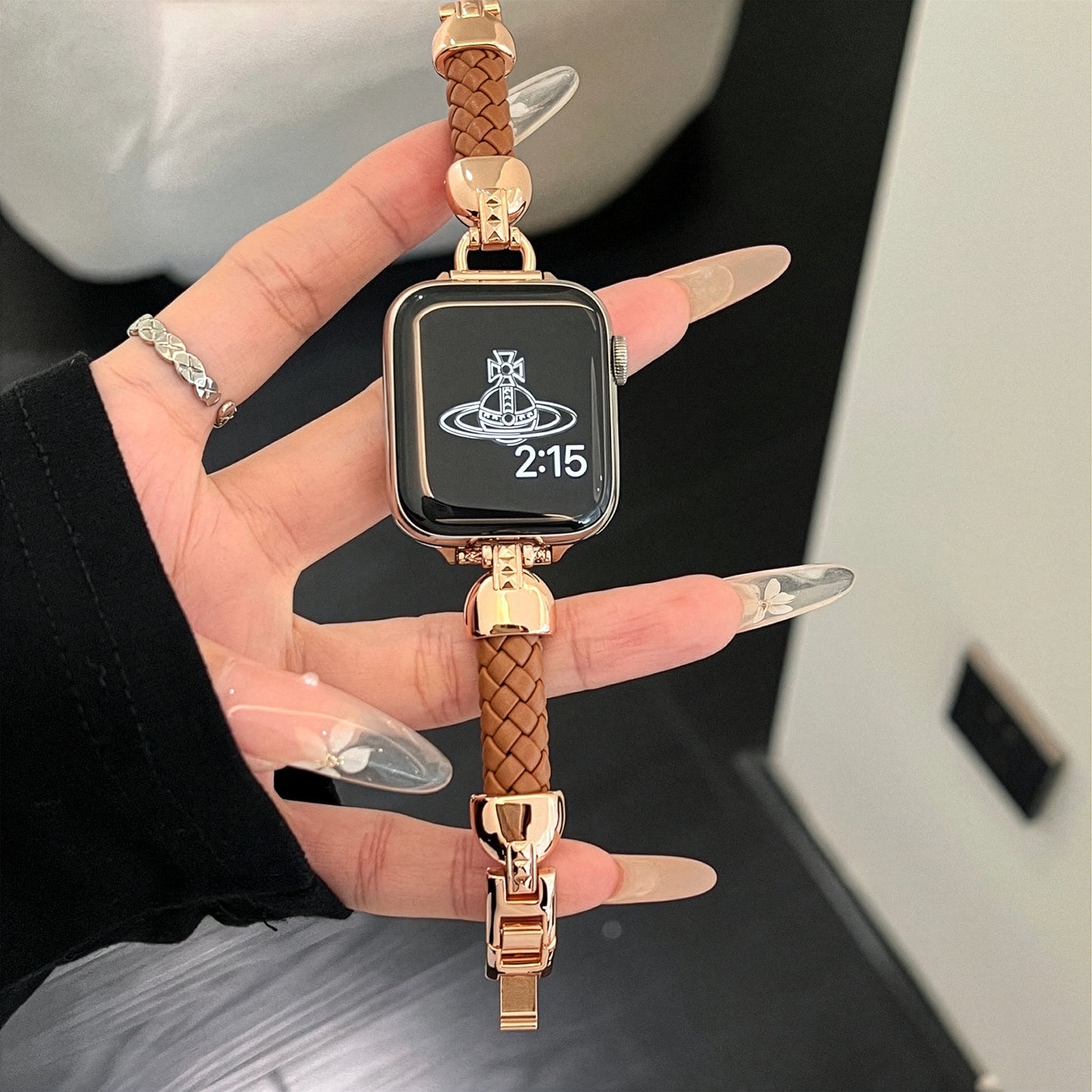 Apple Watch Braided Leather Strap with Chanel-Style Chain SW-28 party X party