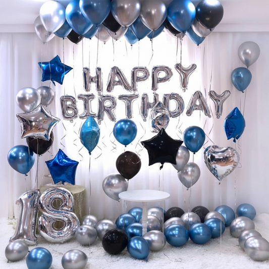 Metallic Balloon Decoration Set – Blue, Silver & Black Party Essentials S001 party X party