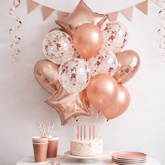 Party Sequin Balloon Decoration Set - Rose Gold Star & Heart Balloons (Rose Gold) - – S015 party X party