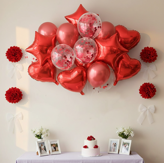 Party Sequin Balloon Star Heart Decoration Set  - Red Sequin Balloon Decoration Set - S016 party X party