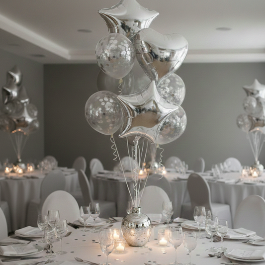 Party Sequin Silver Party Balloon Decoration Set – Star and Heart Balloons – S017 party X party