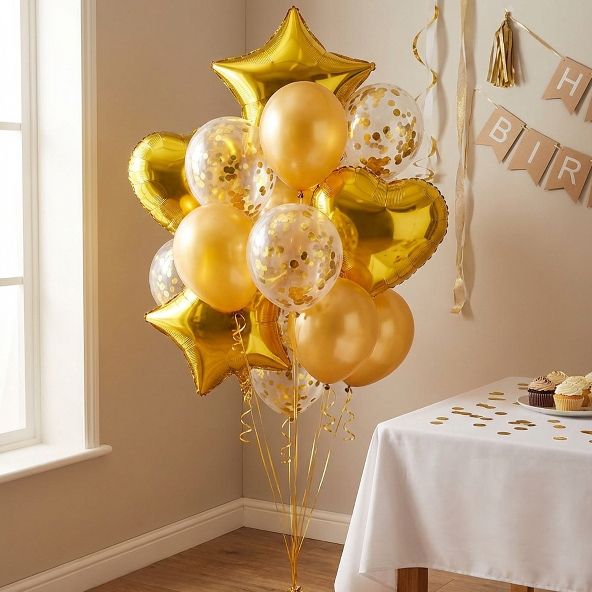 Party Gold Sequin Balloon Decoration Set - Gold Star & Heart Balloons S020 party X party
