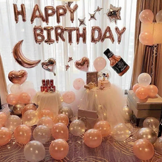Rose Gold Balloon Decoration Set - Proposal & Birthday Matte White Series S041