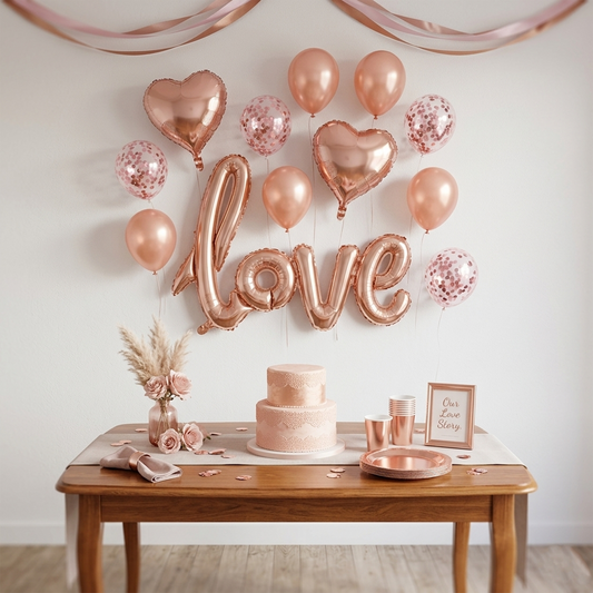 LOVE Heart Balloon Decoration Set - Rose Gold Heart Balloon Decoration for Anniversary Souvenir Party - S058 party X party