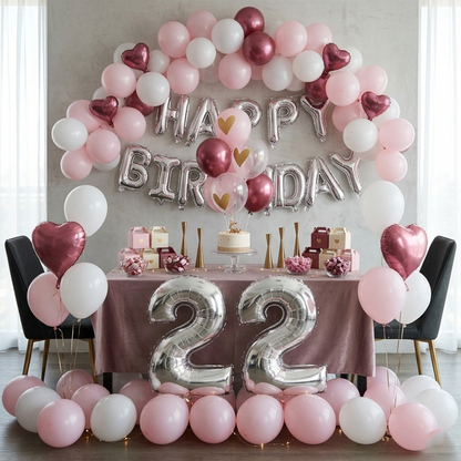 Balloon Couple Proposal Decoration in Macaron Pink and Matte White - S059 party X party