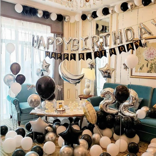 Black and White Balloon Decoration Set for Monochrome Party Style - S065