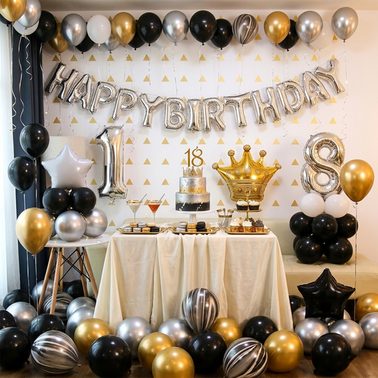Big Crown Balloon Decor Kit - Matte Black, Matte White & Metallic - Perfect for Celebrations S066 party X party