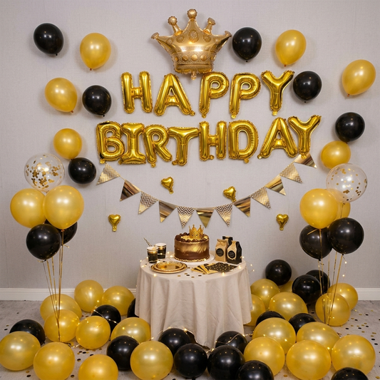 Big Crown Balloon Decor Kit: Pearl Gold & Matte Black Party Elegance - S067 party X party