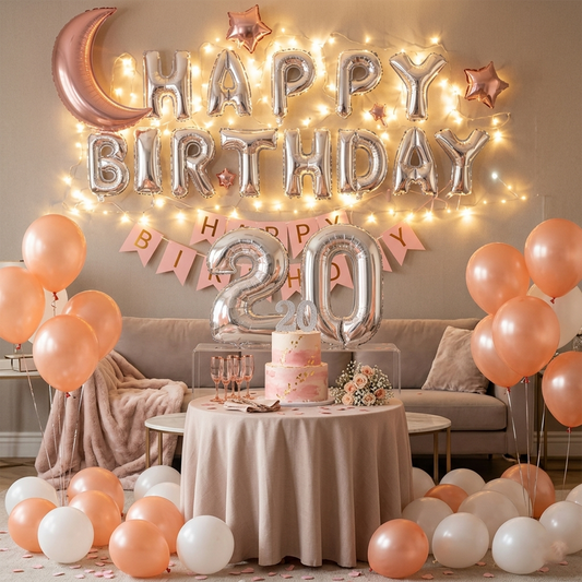 Rose Gold Balloon Party Decoration Set – Matte White Stars & Moon Theme - S068 party X party