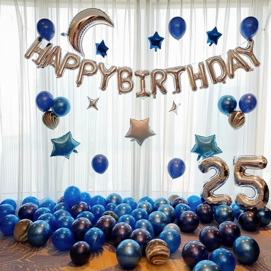 Stars & Moon Balloon Party Decoration Set – Pearl Dark Blue & Black--S072