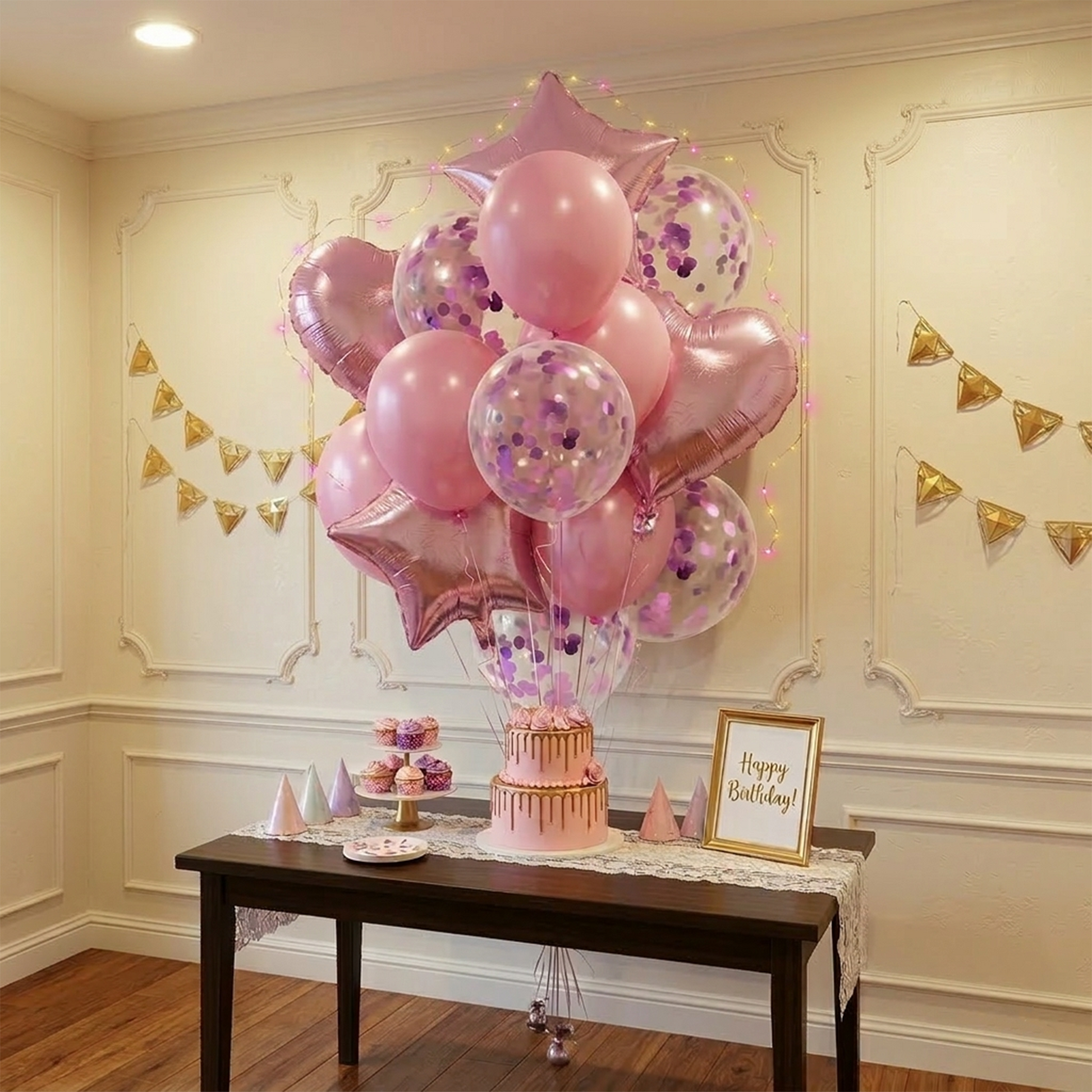 Pink Heart Balloon Party Decoration Set - Star, Aluminum, and Sequin Balloons - S077 party X party