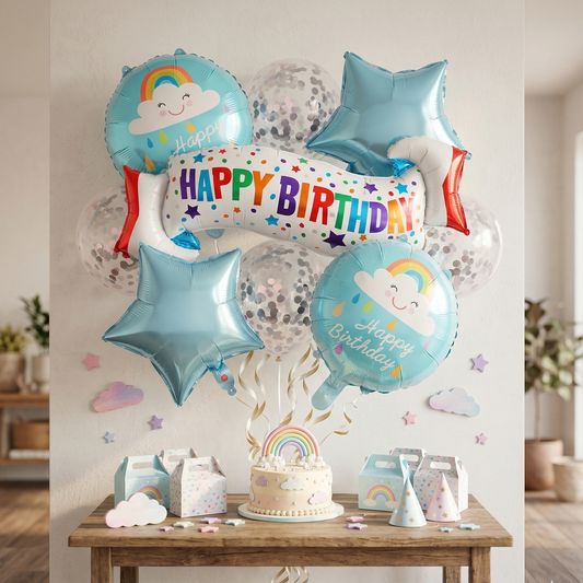 Light Blue Birthday Banner Balloon Set for Simple Party Decorations – S110 party X party