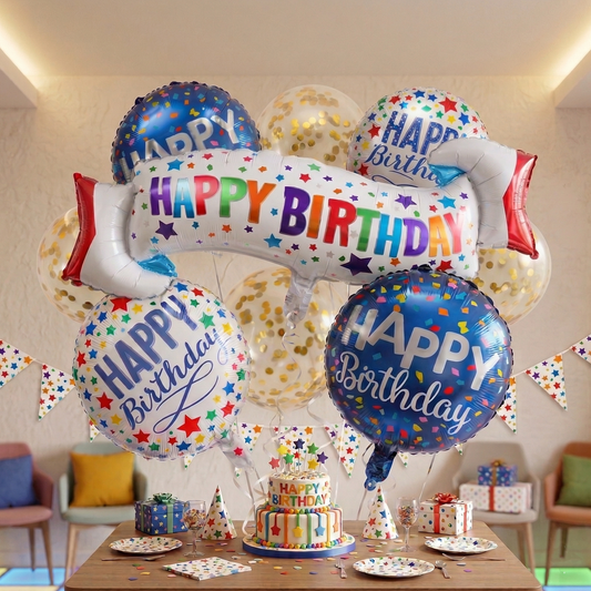 Blue Birthday Banner Balloon Set -Party Simple Decoration – S112 party X party