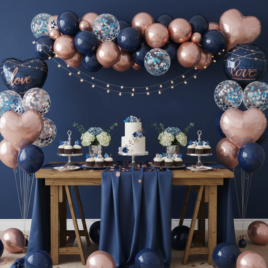 Rose Gold, Blue Heart-Shaped Balloons and Diamond Rings Proposal Decoration Set – S130 party X party