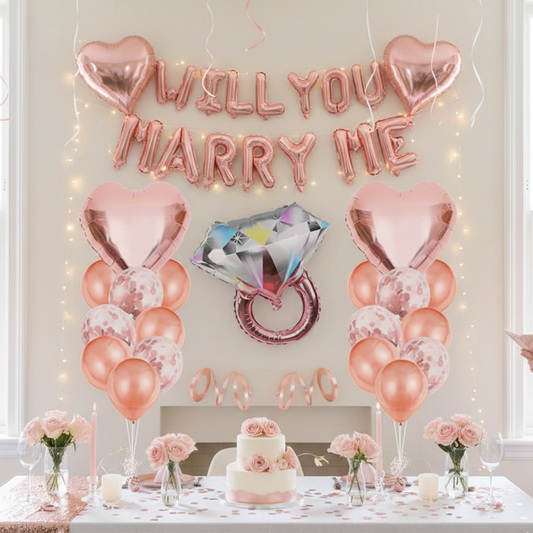Rose Gold Proposal Ring Set - Heart Balloon Diamond Ring Decoration Set - S132 party X party