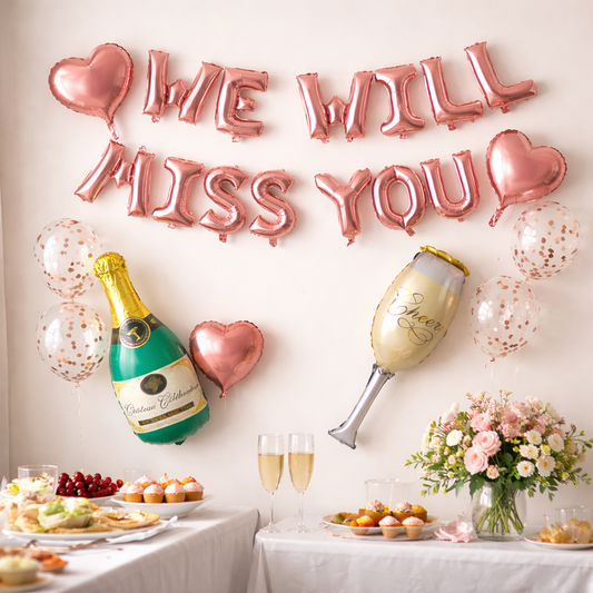 WE WILL MISS YOU Retirement Graduation Farewell Balloon Set (Rose Gold)-S142