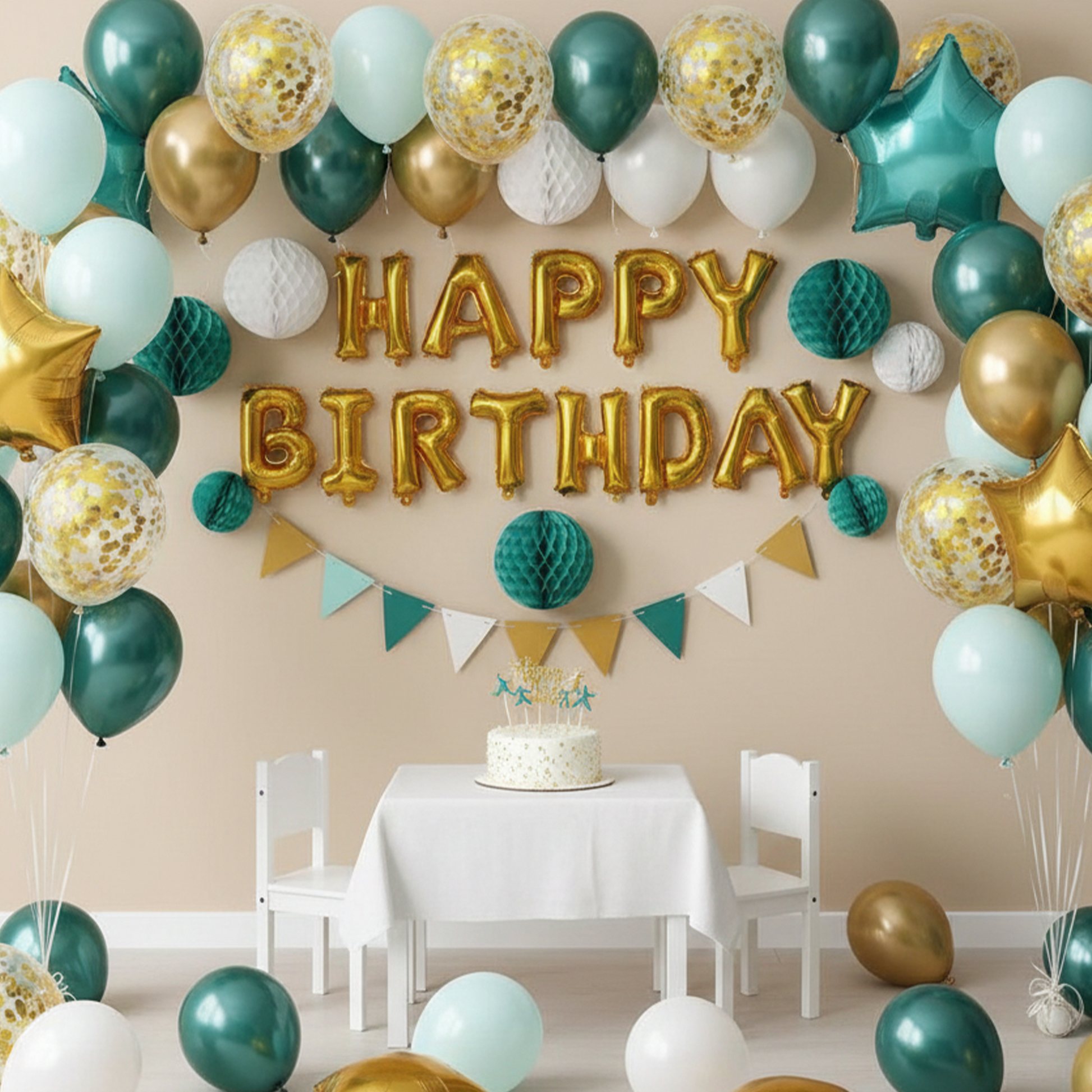 Elegant Tiffany Blue Celebration Balloon Set with Metallic Green & Gold Accents - S148 party X party