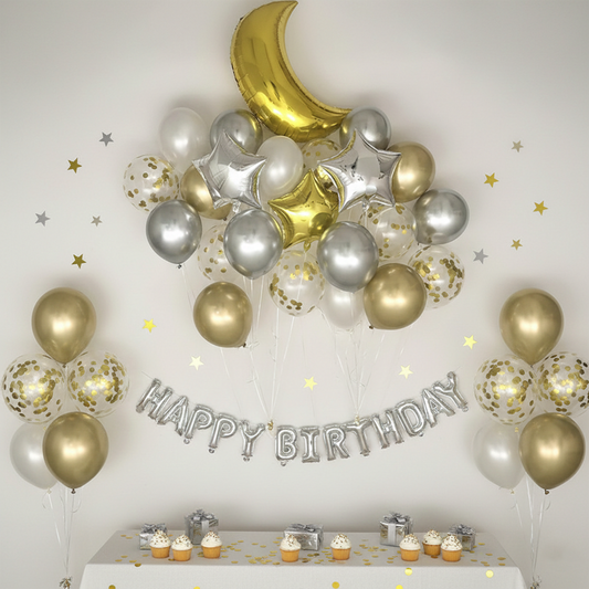 Moon Star Balloon Set Metallic Silver, Gold Party Balloon Set – S152 party X party