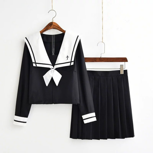 Authentic Japanese JK Uniform | Long-Sleeve Sailor Top & Long Pleated Skirt | Original "Bad-Girl" Academy Style Women’s Set C060 party X party