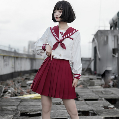 Milk Tea Cat 【War and Roses】 JK Uniform Set | Plaid Skirt & Sailor Suit | Original "Bad-Girl" Academy Style Japanese Anime Costume C058 party X party