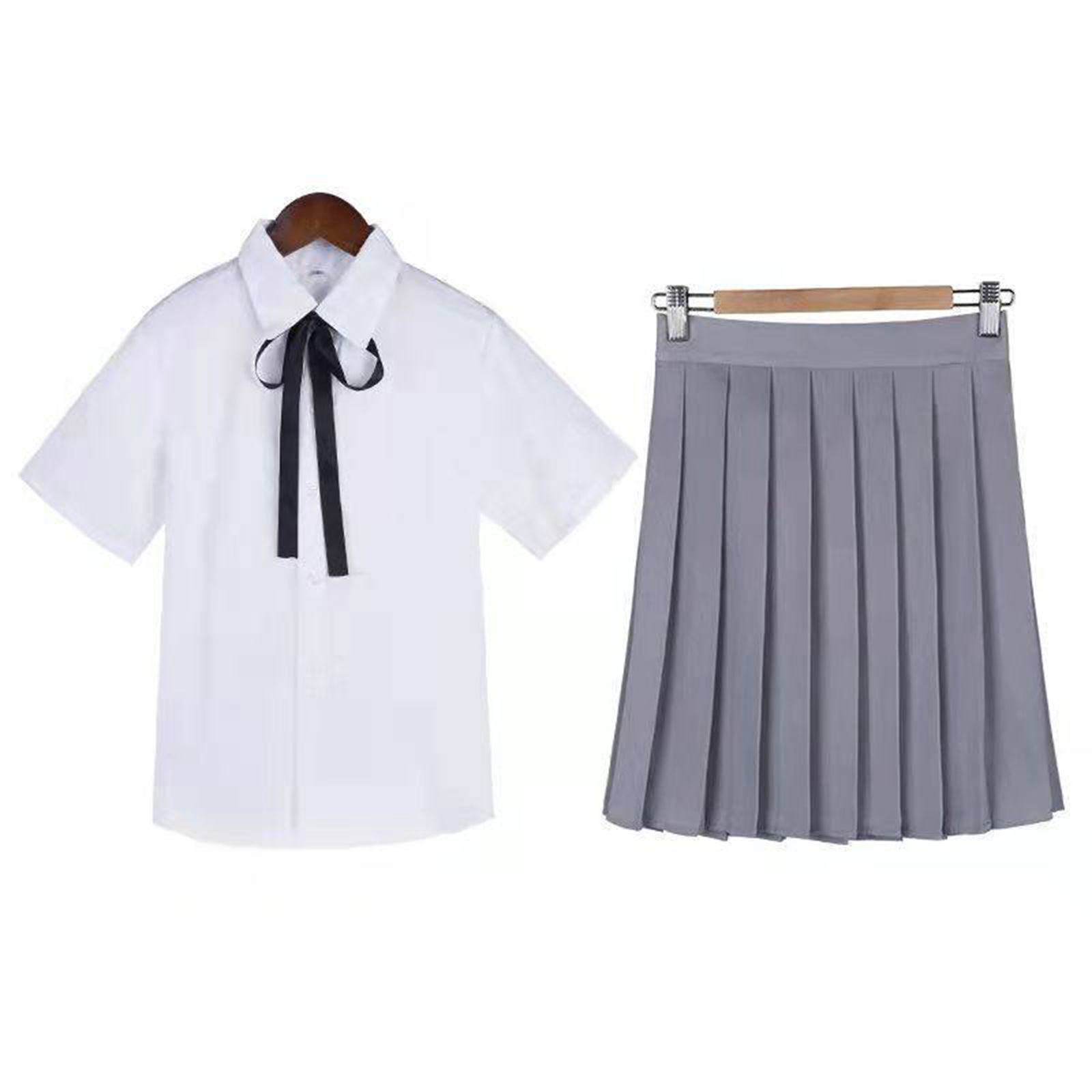 Classic JK White Shirt Set: Women’s Modest Long Academy Skirt & Men’s Gray Trousers - High School Class Uniform C009 party X party
