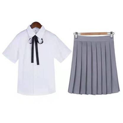 Classic JK White Shirt Set: Women’s Modest Long Academy Skirt & Men’s Gray Trousers - High School Class Uniform C009 party X party