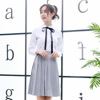 Classic JK White Shirt Set: Women’s Modest Long Academy Skirt & Men’s Gray Trousers - High School Class Uniform C009 party X party