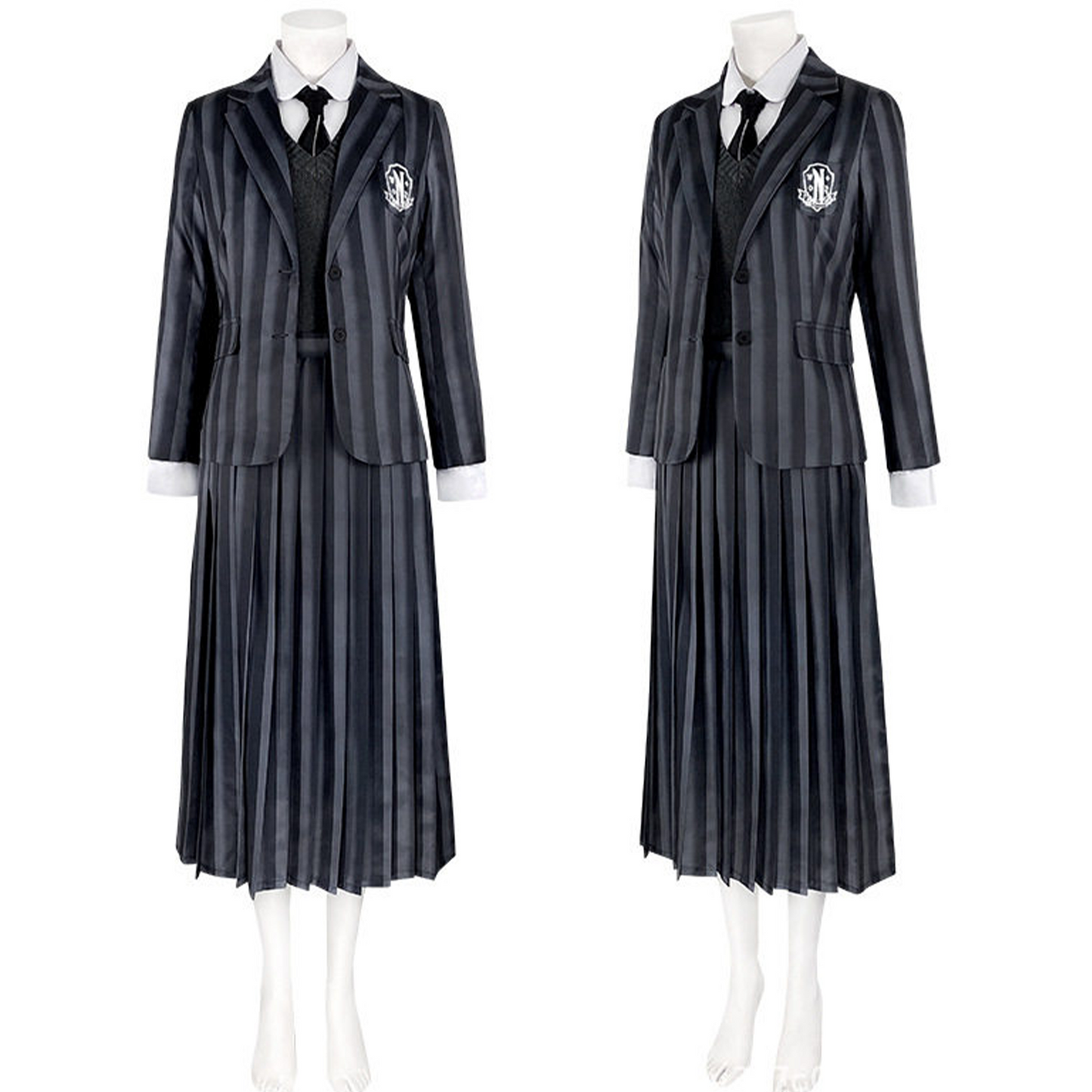 Wednesday Cosplay Costume: Addams Family School Uniform | Nevermore Academy Striped Suit Set for Women - C013 party X party