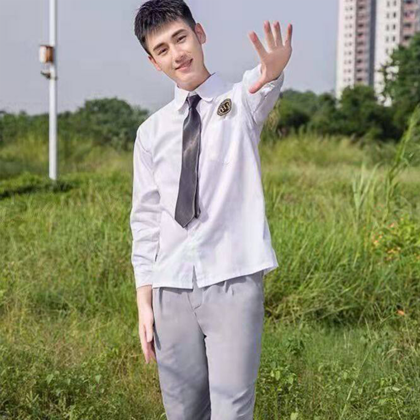 Classic JK White Shirt Set: Women’s Modest Long Academy Skirt & Men’s Gray Trousers - High School Class Uniform C009 party X party