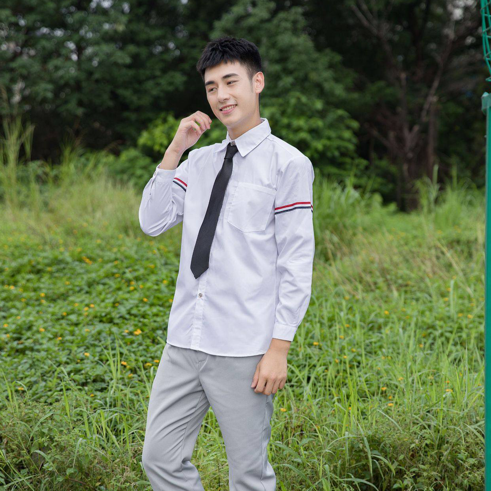 Classic JK White Shirt Set: Women’s Modest Long Academy Skirt & Men’s Gray Trousers - High School Class Uniform C009 party X party