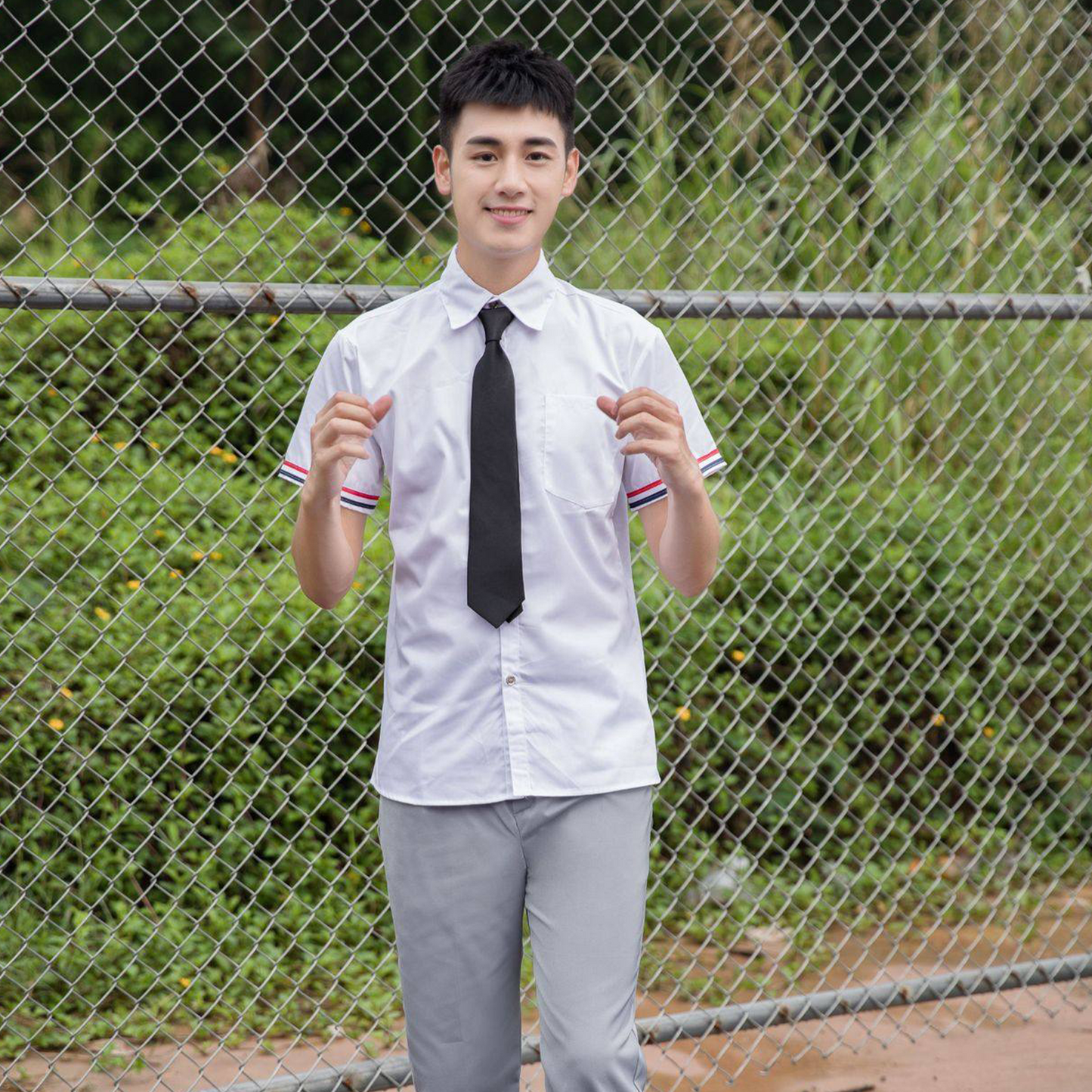 Classic JK White Shirt Set: Women’s Modest Long Academy Skirt & Men’s Gray Trousers - High School Class Uniform C009 party X party