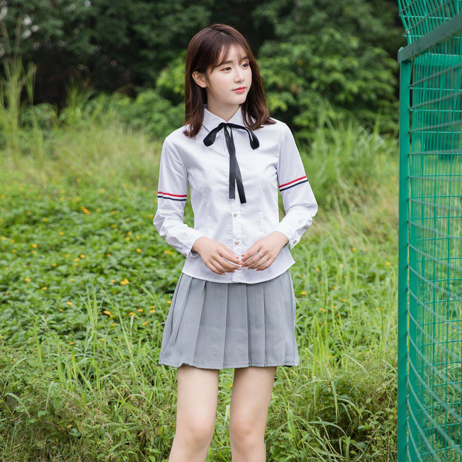 Classic JK White Shirt Set: Women’s Modest Long Academy Skirt & Men’s Gray Trousers - High School Class Uniform C009 party X party