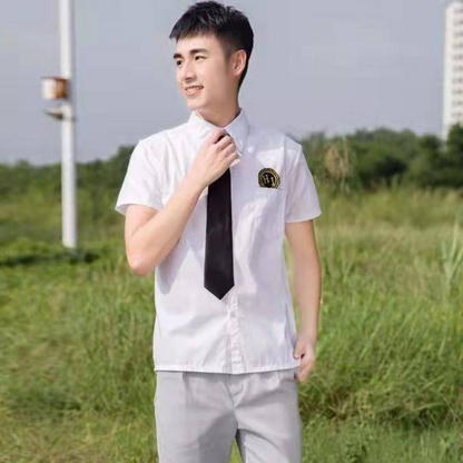 Classic JK White Shirt Set: Women’s Modest Long Academy Skirt & Men’s Gray Trousers - High School Class Uniform C009 party X party