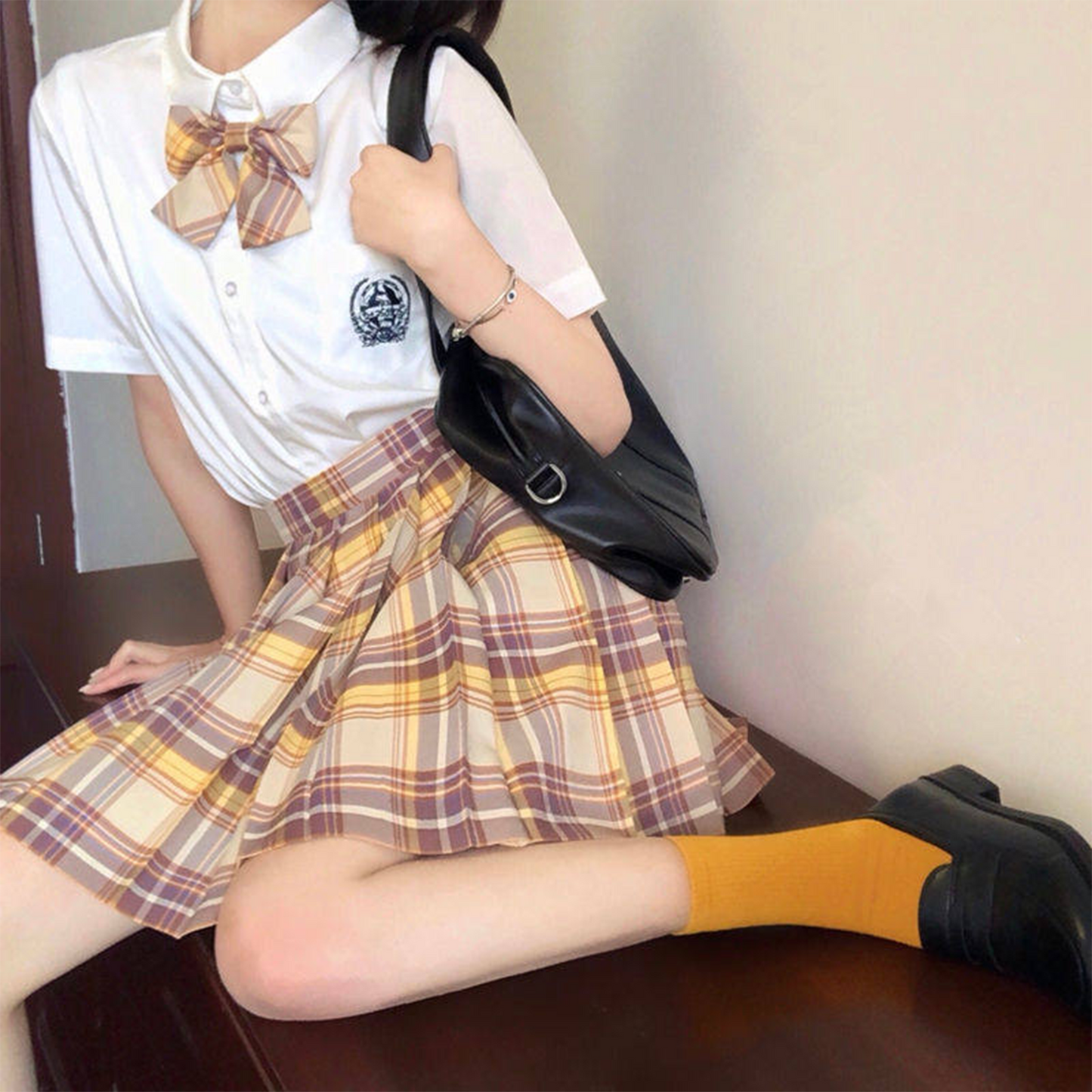 Japanese Academy JK Uniform | Short-Sleeve Shirt & Plaid Pleated Skirt | Esports Girl & Student School Uniform Full Set C051 party X party