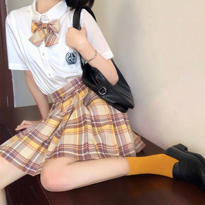 Japanese Academy JK Uniform | Short-Sleeve Shirt & Plaid Pleated Skirt | Esports Girl & Student School Uniform Full Set C051 party X party