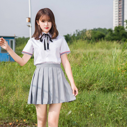 Classic JK White Shirt Set: Women’s Modest Long Academy Skirt & Men’s Gray Trousers - High School Class Uniform C009 party X party