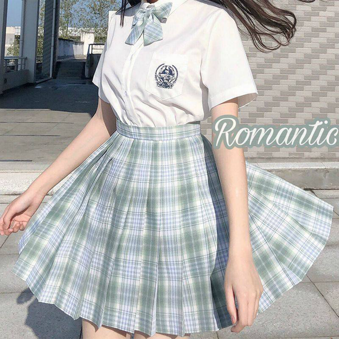 Japanese Academy JK Uniform | Short-Sleeve Shirt & Plaid Pleated Skirt | Esports Girl & Student School Uniform Full Set C051 party X party
