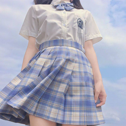 Japanese Academy JK Uniform | Short-Sleeve Shirt & Plaid Pleated Skirt | Esports Girl & Student School Uniform Full Set C051 party X party
