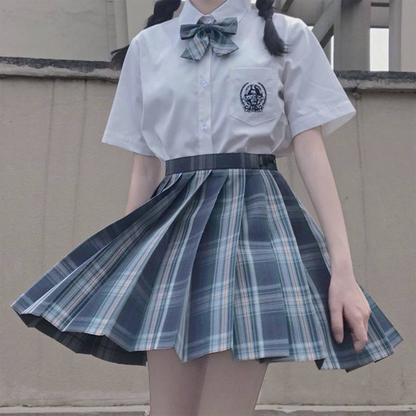 Japanese Academy JK Uniform | Short-Sleeve Shirt & Plaid Pleated Skirt | Esports Girl & Student School Uniform Full Set C051 party X party