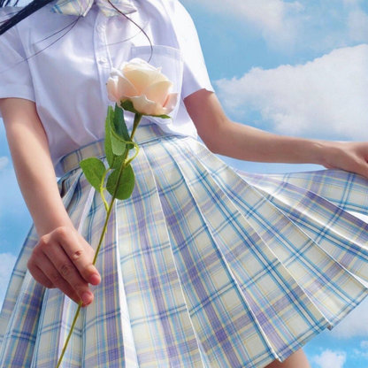 Japanese Academy JK Uniform | Short-Sleeve Shirt & Plaid Pleated Skirt | Esports Girl & Student School Uniform Full Set C051 party X party
